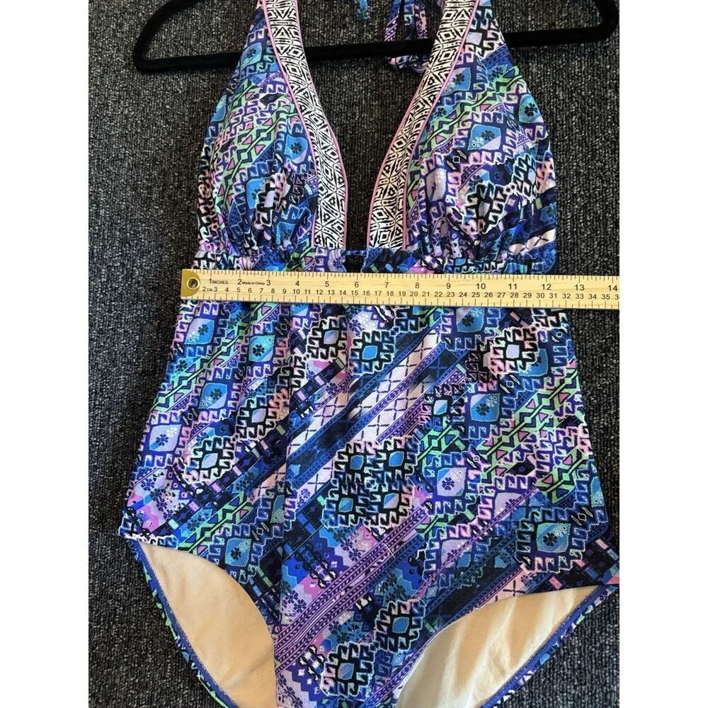 Swimsuits For All One Piece Swimsuit Sz 12 Women’s Multicolor Geometric Halter‎